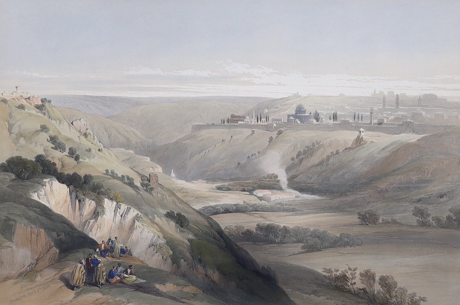 David Roberts (Scottish, 1796-1864), colour lithograph, 'Jerusalem', April 5th 1839, 32 x 49cm